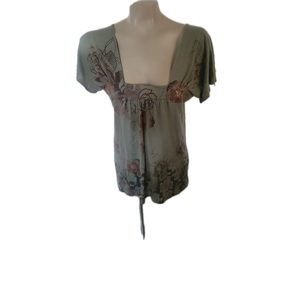 Apt 9 M Green Bohemian Chic Square Neck Summer Blouse Beach Comfort Coastal